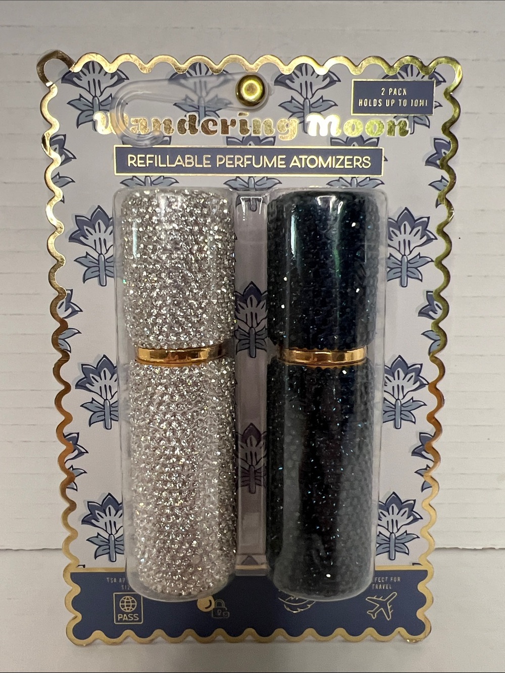Wandering Moon Refillable Glitter Silver Blue Perfume Atomizers Set New